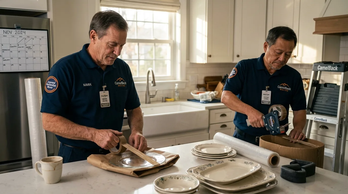 Professional crew packing kitchen dishware in Choteau, MT
